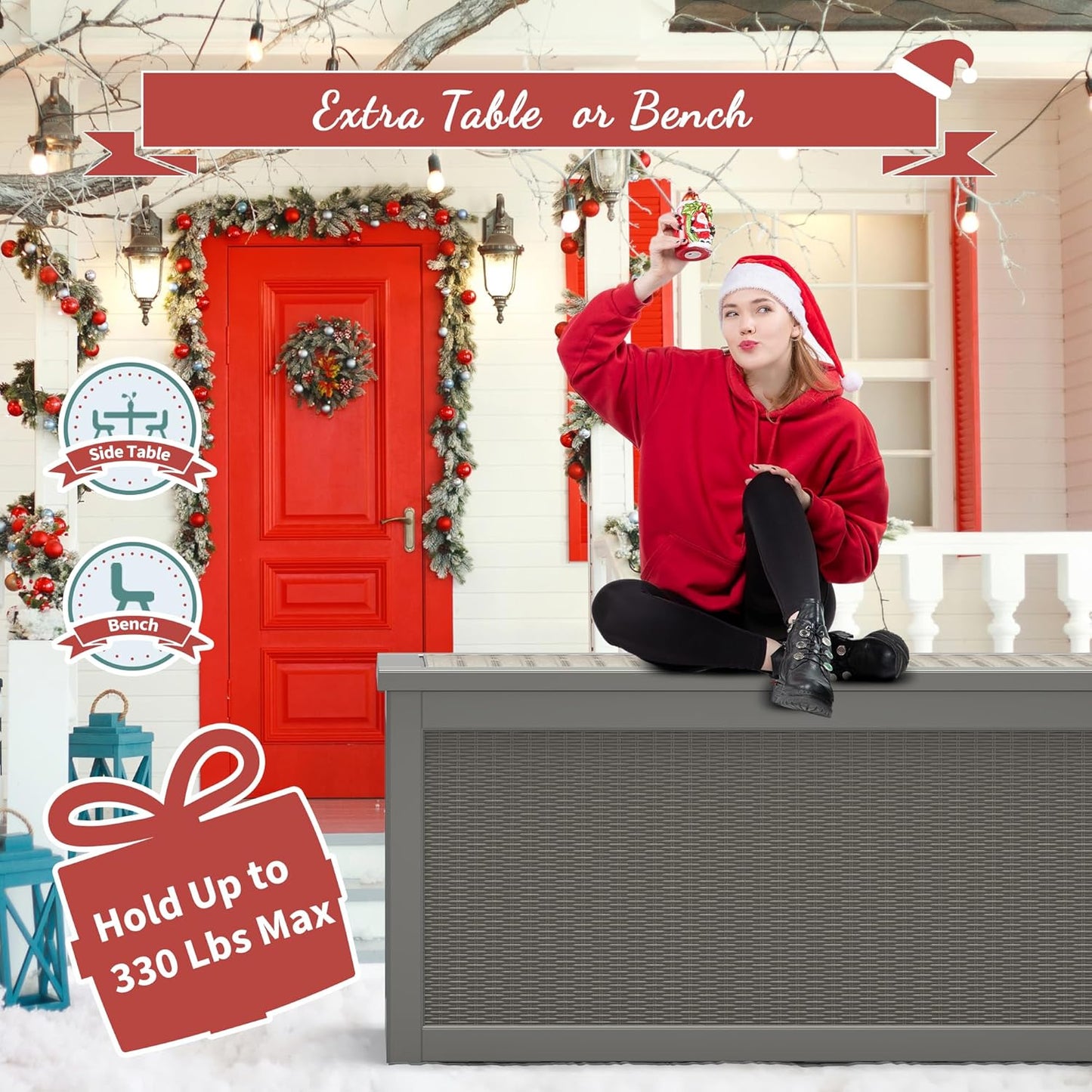 NUNU LAB 260 Gallon Outdoor Storage Box,Resin Large Sturdy Deck Box, Backyard Outside Storage Box Waterproof with Double Wall Panels,Package Delivery Garden Outdoor Hose Storage Bin-VerdiqueGarden