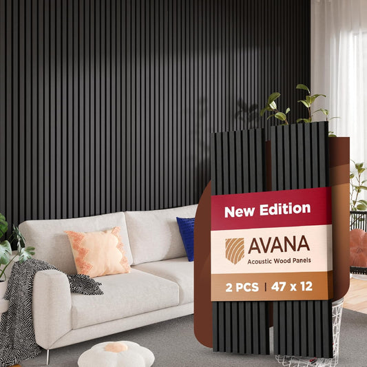 Avana Acoustic Wood Wall Panels – 47.2 X 12.6 Inch Black Oak Acoustic Panels 2 PCs – Modern Wall Panels For Interior Wall Decor For Homes, Offices, Studios – Sturdy And Durable Wood Panels For Wall-VerdiqueGarden