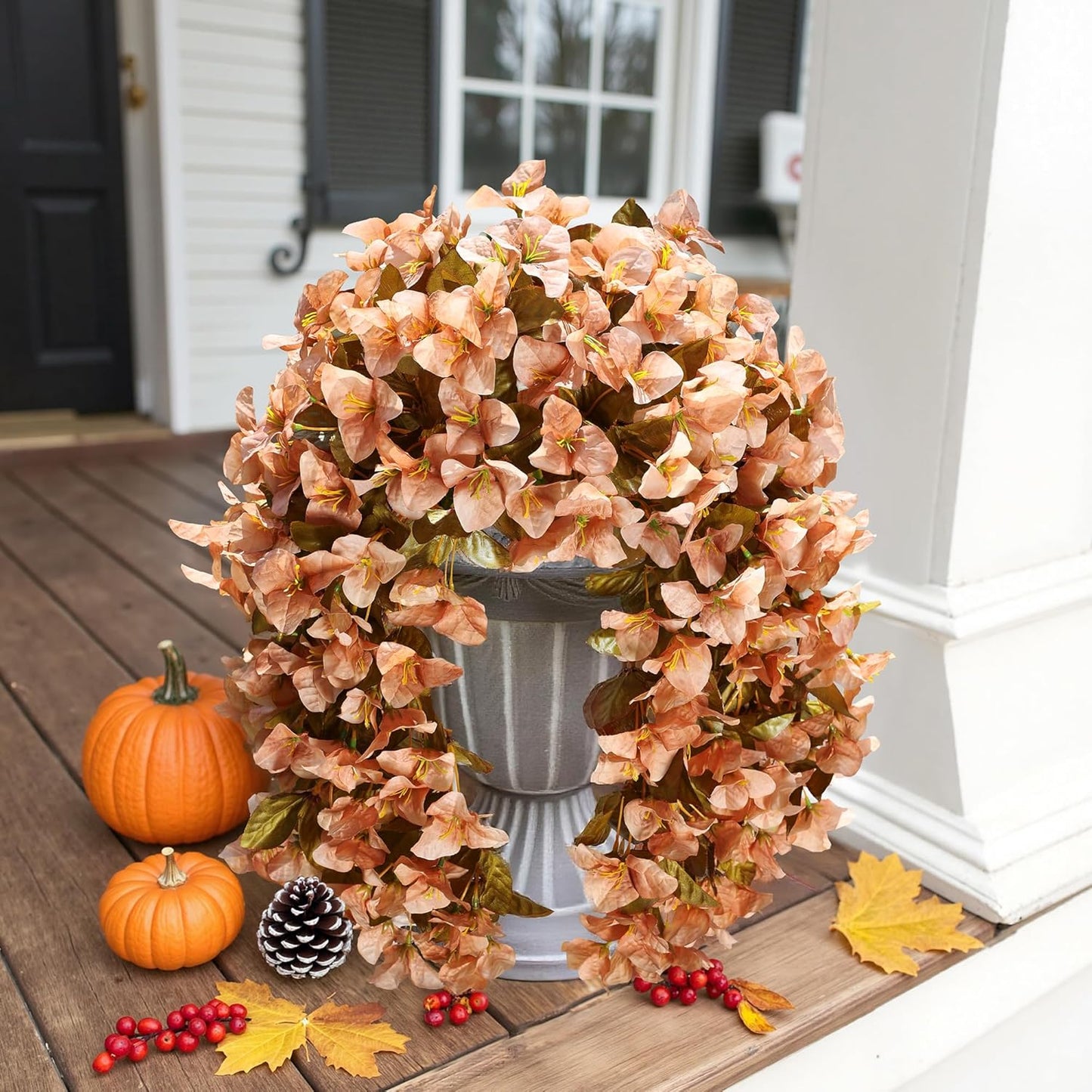 Bougainvillea Artificial Fall Hanging Flowers Plants for Outdoors Autumn Decoration, 2pcs Faux Bougainvillea Vines Brown Fake Flowers Realistic UV Resistant Silk Flowers for Outside Planter Yard Home-VerdiqueGarden