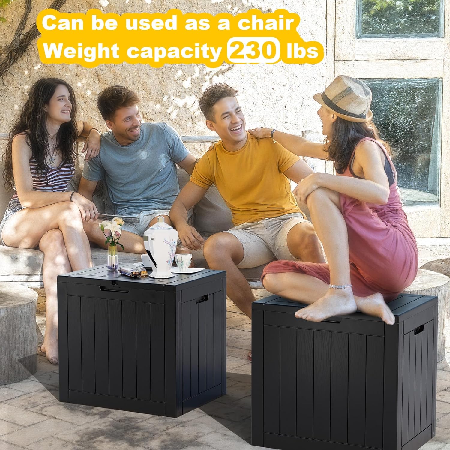 30 Gallon Outdoor Storage Box, UV Resistant Outdoor Storage Box Waterproof, Lockable Resin Deck Box for Garden Tools Equipment and Cushions, Black-VerdiqueGarden