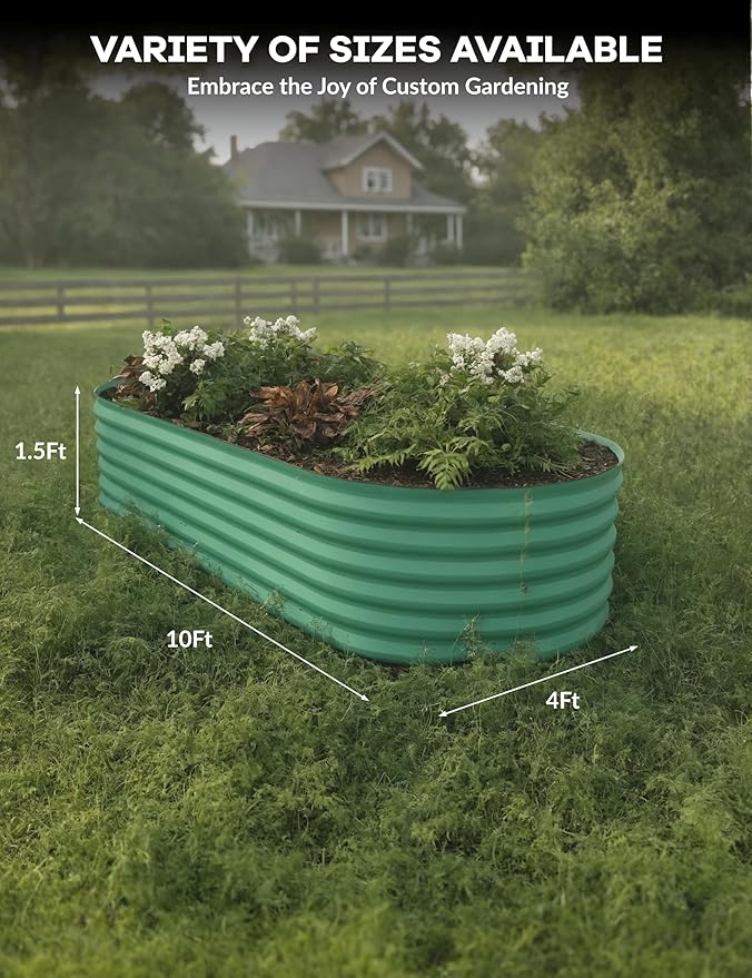 10x4x1.5ft Raised Garden Bed,Galvanized Raised Planter Boxes Outdoor with Easy Assembly, Large Garden Bed for Vegetables, Fruits, Flower,Raised Garden Bed,Green-VerdiqueGarden