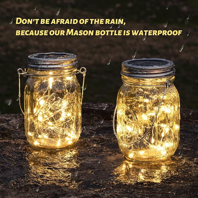 HXWEIYE 8 Pack Solar Mason Jar Lights Lanterns,Jars & Hangers Included，30LED Waterproof Hanging Outdoor Fairy Lights for Patio Garden Porch Yard Backyard Balcony Wedding(Warm White)-VerdiqueGarden