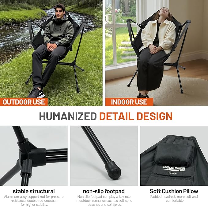 Himalaya Hammock Camping Chair, Swinging Portable Folding Camp Chairs for Adults Heavy Duty Foldable Oversized Rocker with Aluminum Alloy Frame for Outdoor Lawn，Backyard，Beach and Patio Sport-VerdiqueGarden