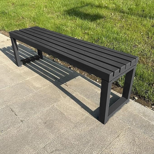 Weatherproof Metal Dining Bench, Outdoor Bench Backless Patio Bench 2-Person Farmhouse Bench Garden Bench for Kitchen, Living Room, Entryway(Black,59in)-VerdiqueGarden