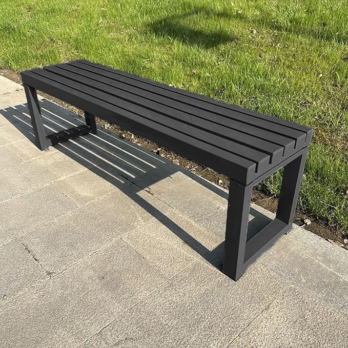 Weatherproof Metal Dining Bench, Outdoor Bench Backless Patio Bench 2-Person Farmhouse Bench Garden Bench for Kitchen, Living Room, Entryway(Black,40in)-VerdiqueGarden