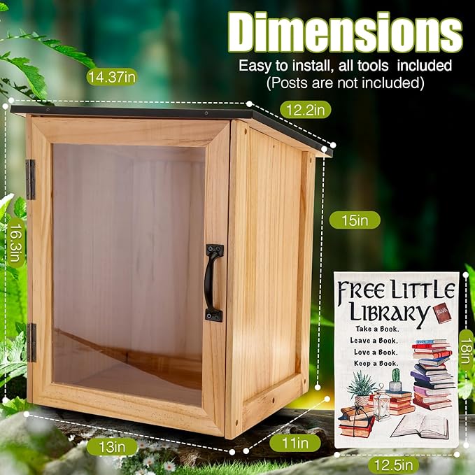 Little Library Box Outdoor Kit - A Wooden Library Box and A Library Garden Flag for Sharing Books, Communication and Learning Between Neighbouring Communities-VerdiqueGarden