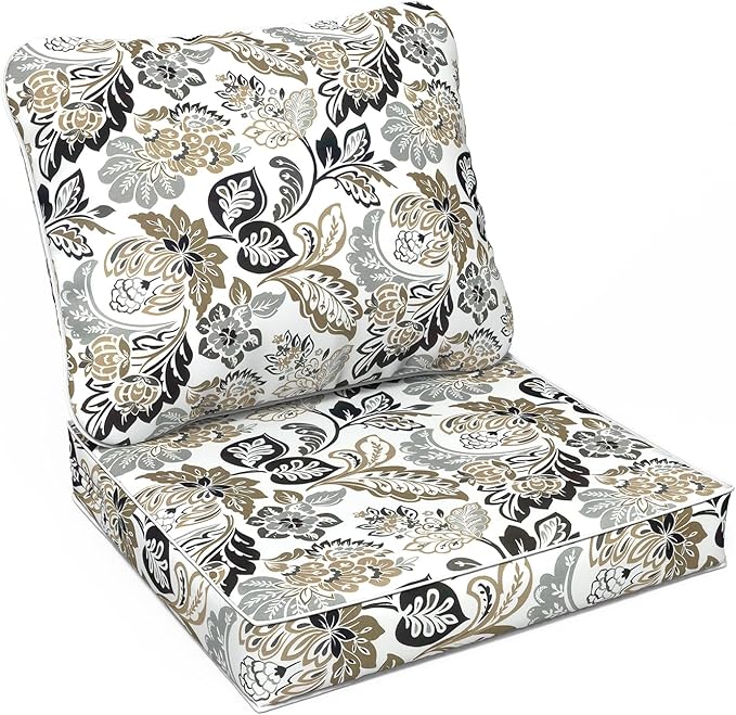 LVTXIII Outdoor Deep Seat Cushion Patio Seat and Back Cushion Set Seasonal Chair Cushion with Removable Cover and Adjustable Buckle for Home and Garden, 24"x24"x4", Dailey Tan-VerdiqueGarden