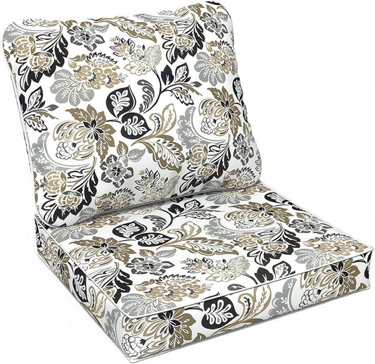 LVTXIII Outdoor Deep Seat Cushion Patio Seat and Back Cushion Set Seasonal Chair Cushion with Removable Cover and Adjustable Buckle for Home and Garden, 24"x24"x4", Dailey Tan-VerdiqueGarden