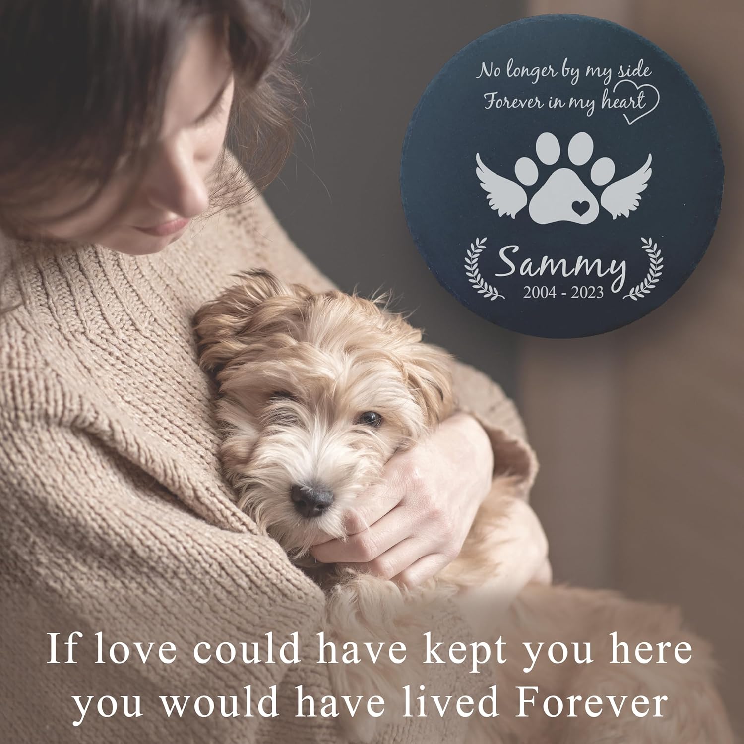 Personalized Pet Memorial Stone for Dogs and Cats | Custom Laser-Etched Weatherproof Garden Grave Marker | Natural Stone Bereavement Headstone Sympathy Gift | 4, 6, 10, or 12 Inch Heart or Circle Shape (A3)-VerdiqueGarden