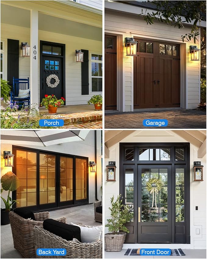 VIANIS Motion Sensor Outdoor Lights, Dusk to Dawn Outdoor Lighting for House, Wood Grain Garage Lights, Lantern Wall Mount, Waterproof Porch Sconce for Entryway, with Anti-Rust, Weather Resistant-VerdiqueGarden