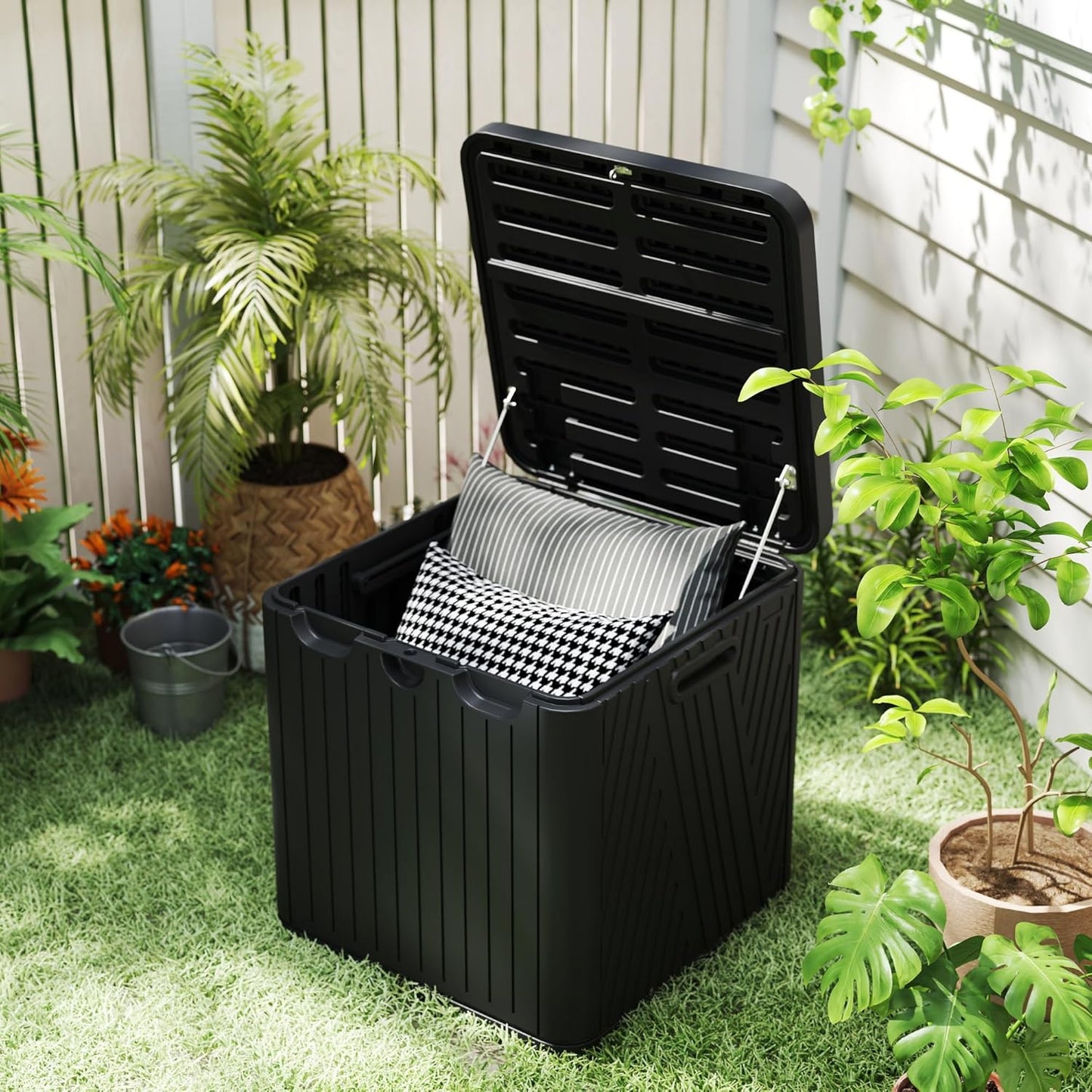 Kingdura 60 Gallon Outdoor Storage Box, Waterproof Resin Deck Box for Indoor and Outdoor Use, Lockable Storage Container for Patio Furniture Cushions Garden Tools (Black, 60 Gallon)-VerdiqueGarden