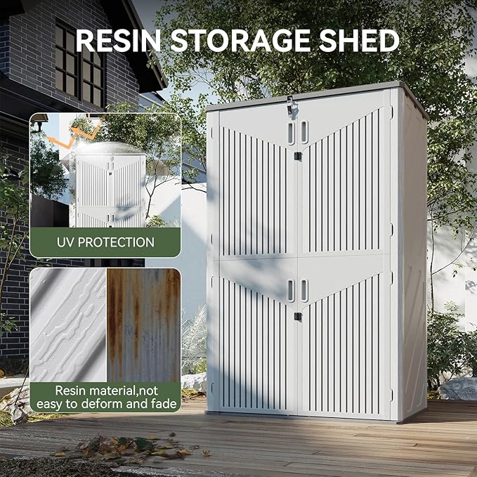 Aoxun 64 Cu.Ft Outdoor Storage Shed with Floor, Waterproof Horizontal Resin Cabinet for Garage Storage, Pool Storage, Bike Shed, Garden Shed-VerdiqueGarden