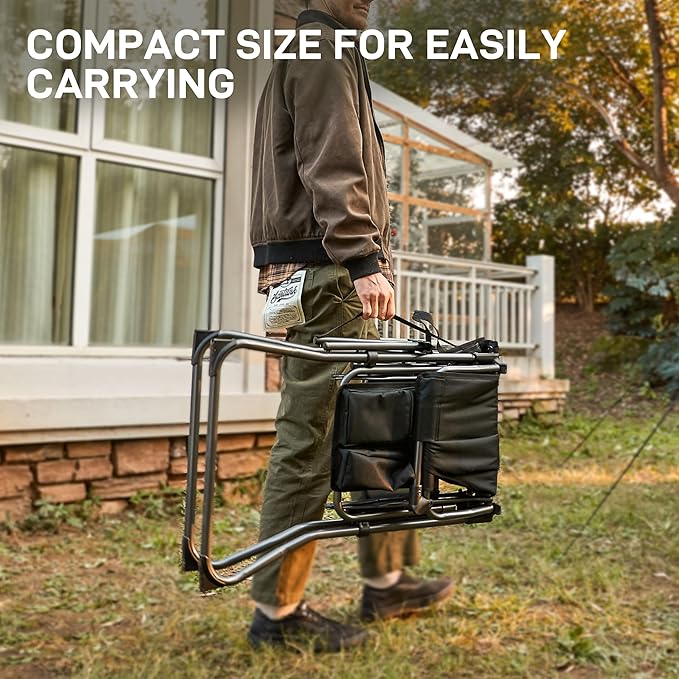 EVER ADVANCED 2 Piece Portable 30.7" Seat Height Tall Folding Camping Chair Directors Chair High with Side Table for Makeup Artist, Sports Event, Craft Show, Supports 350LBS Black Grey-VerdiqueGarden