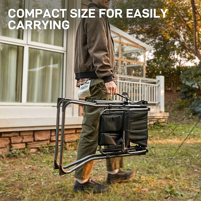 EVER ADVANCED Portable 30.7" Seat Height Tall Folding Camping Chair Directors Chair High Foldable Bar Stool with Side Table for Makeup Artist, Sports Event, Craft Show, Supports 350LBS Black Grey-VerdiqueGarden