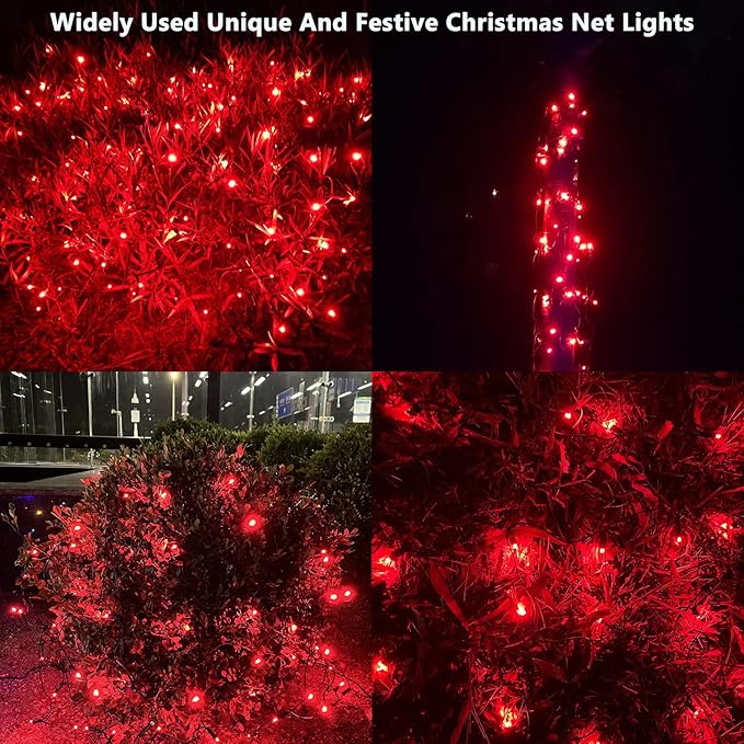 HISHINY LED Red Christmas Net Lights Outdoor,5ftx5ft 100LED Green Wire, Connectable Indoor Outdoor Bush Mesh Net Lights String for Halloween Christmas Party,Shrub,Yard,Tree（Red）-VerdiqueGarden