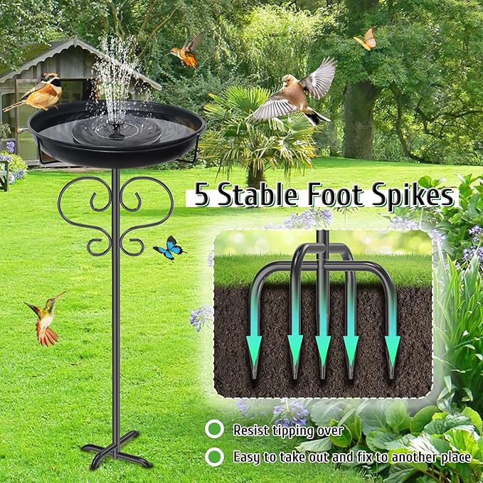 40In Bird Baths for Outdoors, Metal Birdbath Birdfeeder with Heavy Duty 5 Prong Stake, Vintage Detachable Bird Bath Water Feeder Bowl for Garden Yard Lawn Decor Black-VerdiqueGarden