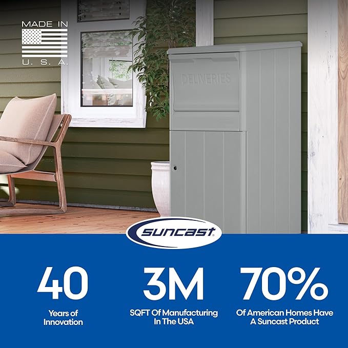 Suncast 33.5-Gallon Capacity Package Delivery Box, Parcel Drop Box with Lock, Weather Resistant Outdoor Storage Solution for Secure Package Deliveries, Made in USA-VerdiqueGarden