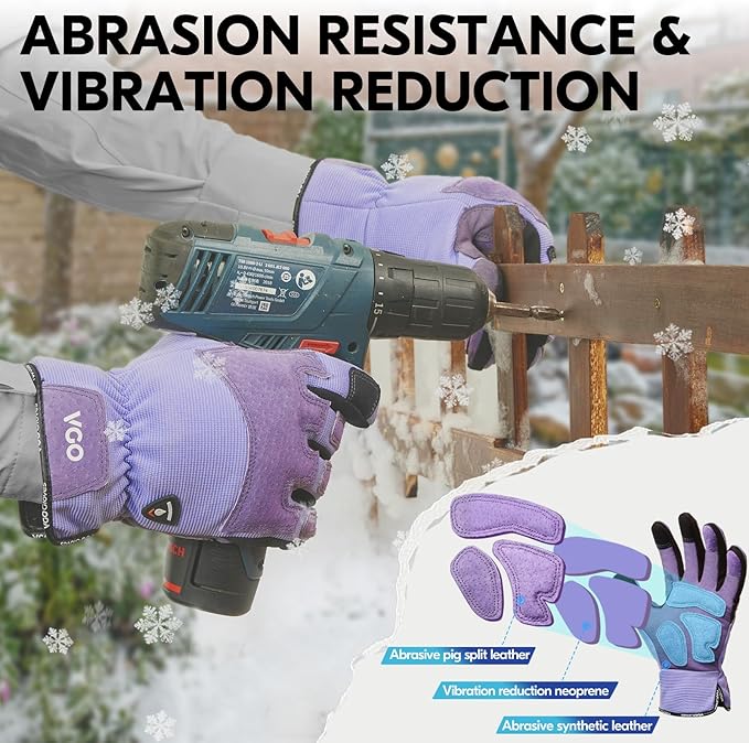 Vgo... Winter Gardening Gloves Women,Safety Work Gloves, Puncture-proof,Thornproof,Touchscreen(1 Pair,M,Purple,SL7471FLWP)-VerdiqueGarden