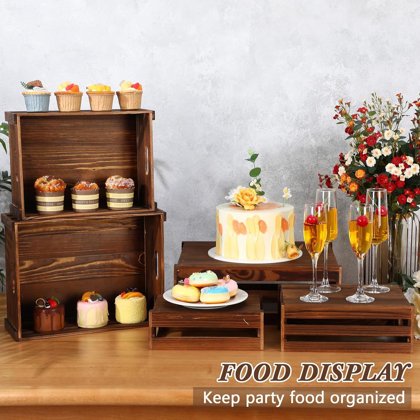 5 Pack Decorative Wood Crates for Display 5 Sizes Rustic Nesting Wooden Crates Vintage Storage Container Boxes with Handles Handmade Decorative Baskets Bin for Farmhouse(Rustic Brown)-VerdiqueGarden