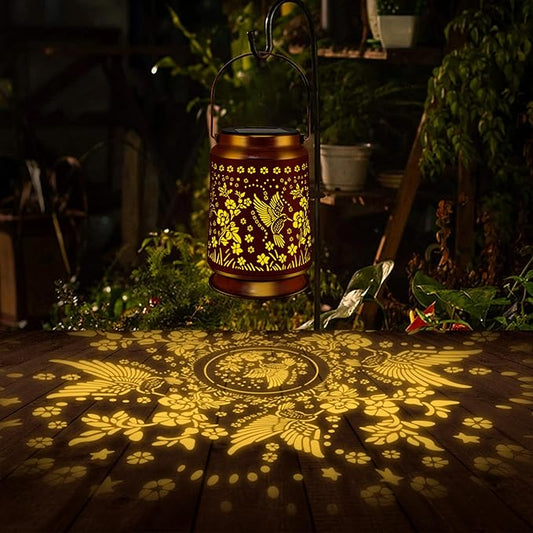 KY&BOSAM Solar Hummingbird Lanterns Outdoor Waterproof, Metal Openwork LED Hanging Solar Lights Outside Decorative for Yard Patio Backyard Deck Porch Garden Decor Birthday Gifts for Women Mom Grandma-VerdiqueGarden