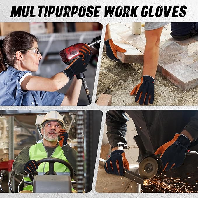 HLDD HANDLANDY Leather Work Gloves for Men & Women, Adjustable Wrist Cowhide Gardening Glove with Reinforced Palm for Driver-VerdiqueGarden