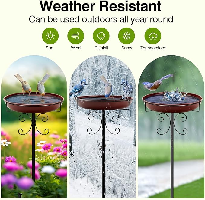 Daoeny Heavy Duty Bird Baths for Outdoors, 35In Outdoor Freestanding Birdbaths & Birdfeeder, Bird Bath Feeder Bowl with Metal Stake Garden Patio Yard Lawn Decor, Upgraded 5-Pronged Base (Brown)-VerdiqueGarden