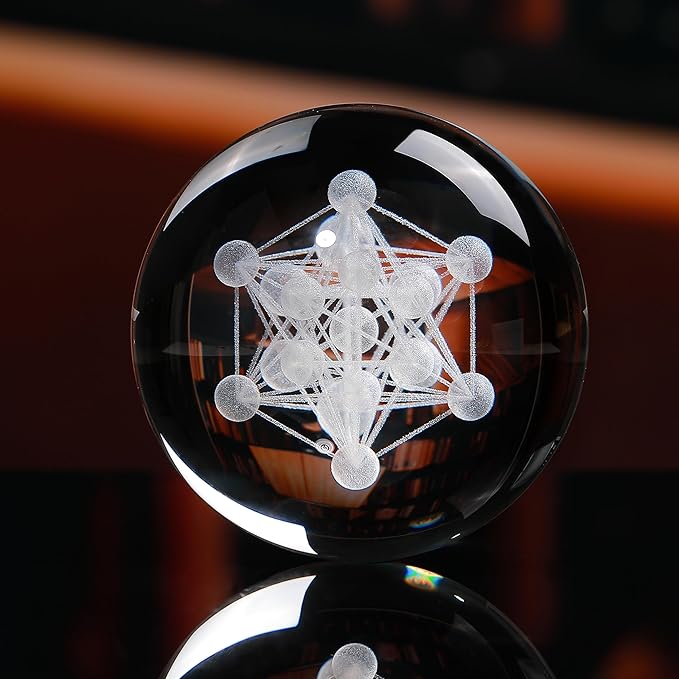 Qianwei 3D Metatron's Cube Crystal Ball with LED Colorful Lighting Touch Base - Flower of Life Night Light - Grid Sacred Geometry Sphere for Meditation Decor Spiritual Decor-VerdiqueGarden