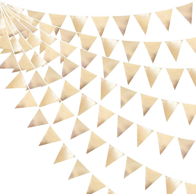 Champagne Gold Party Decoration Metallic Fabric Triangle Pennant Banner Flag Bunting Garland for Birthday Engagement Bridal Shower Wedding Anniversary Graduation Bachelorette Party Decoration Supplies-VerdiqueGarden