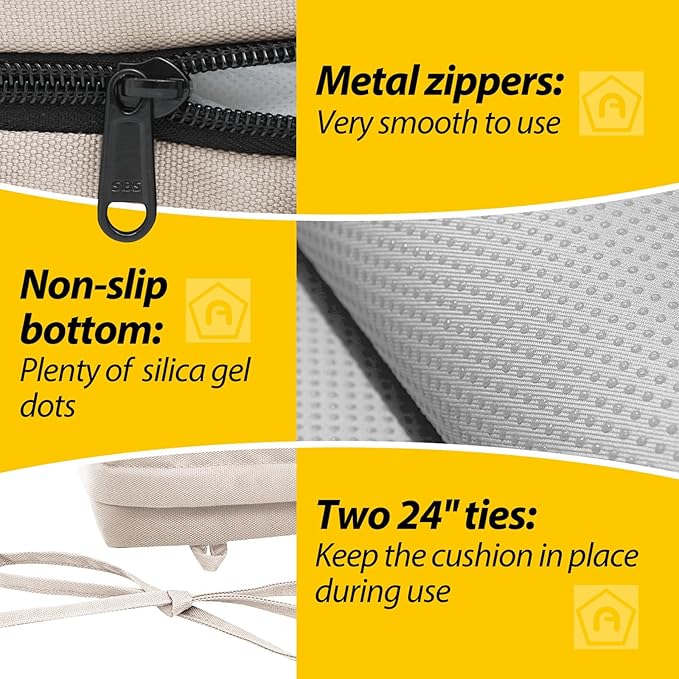 AAAAAcessories Outdoor Seat Cushions for Chairs, Waterproof, Fade-Resistant Patio Furniture Replacement Cushions, 20" x 18" x 3", Set of 2, Khaki Beige-VerdiqueGarden