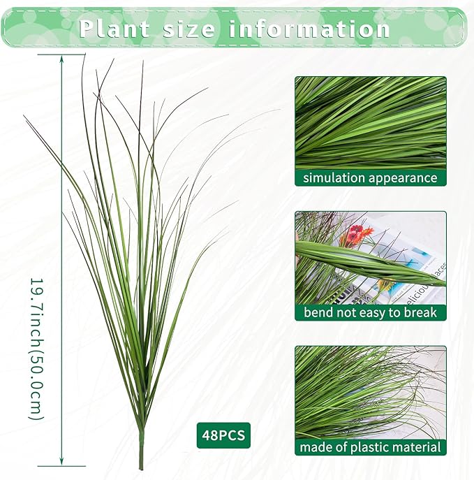 48Pcs Artificial Grass Plants Faux Shrubs Wheat Grass Fake Tall Grass Plants for Outdoor Decor Greenery Stems Weed for Room Indoor Home Decor（Green Red Tail-VerdiqueGarden