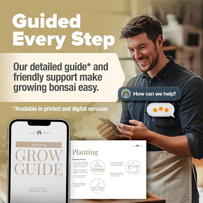 HOME GROWN Bonsai Tree Kit – Easy to Grow 4 Species of Bonsai w/Our Complete Plant Kit: Bonsai Pots & Peat Pellets Including a Bonus in-Depth Grow Guide - Great Gardening Gifts for Women and Men-VerdiqueGarden