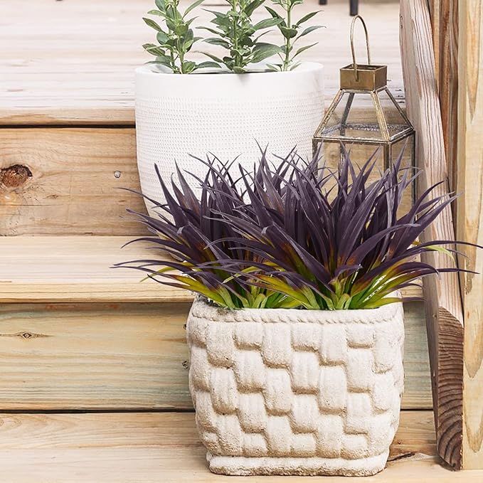 16Pcs Artificial Grass Fake Grass Plants 17.3in Outdoor Plants UV Resistant Faux Greenery Stems for Home Window Garden Patio Pathway Front Porch Halloween Décor Light Green & Purple-VerdiqueGarden