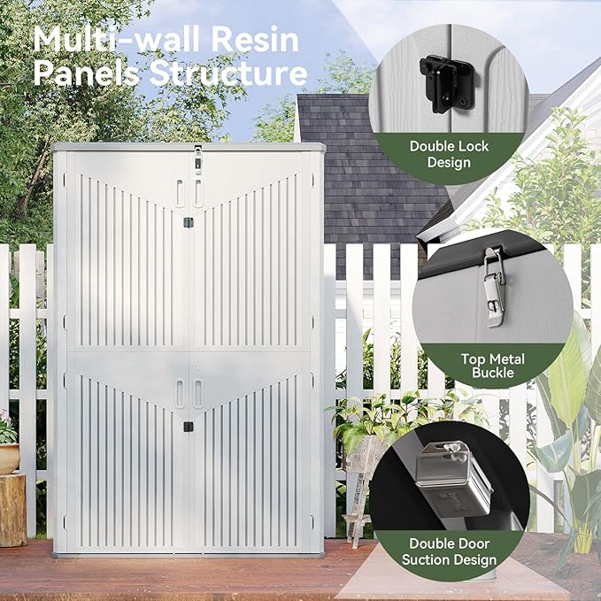 Aoxun Outdoor Storage Shed, 64 Cu.Ft Vertical Storage Sheds Outdoor with Floor, Outdoor Waterproof Storage Cabinet for Garage Storage, Pool Storage, Bike Shed, Garden Shed (White)-VerdiqueGarden