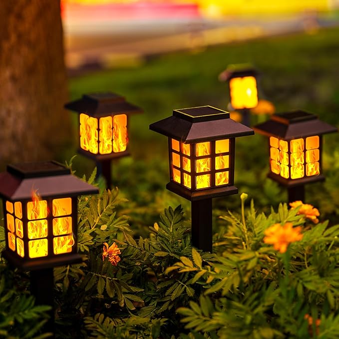 GIGALUMI Solar Lights for Outside,10 Pack Flickering Flame LED Solar Outdoor Lights, Waterproof Solar Garden Lights Maintain 10 Hours of Lighting for Christmas, Garden, Landscape, Path, Yard, Patio-VerdiqueGarden