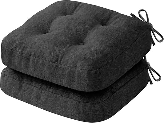 Chair Cushions, Foam Dining Chair Cushions, Tufted Indoor Chair Pads, 16.5” x 16.5” x 3.5”, Set of 2, Black-VerdiqueGarden