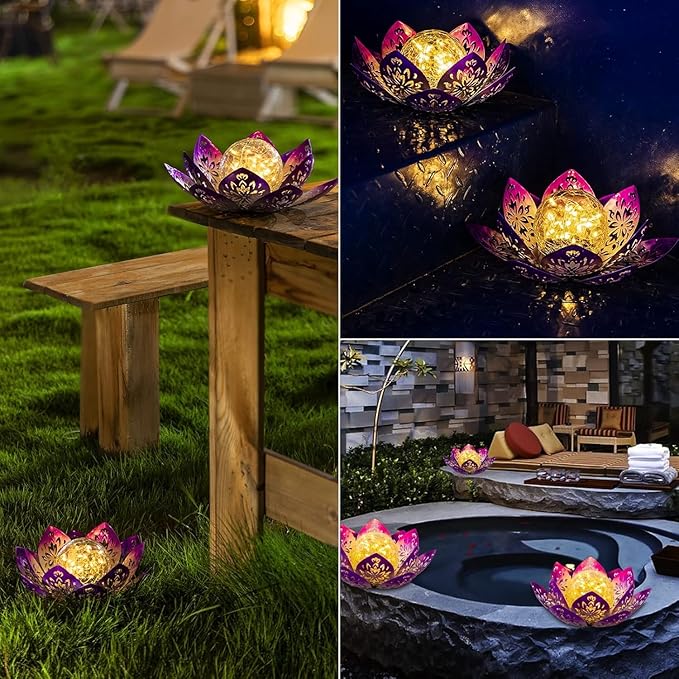 Huaxu Solar Garden Lights Outdoor Decorative - Bright Lotus Flower Table Lamp, Waterproof Solar Lights for Patio Pathway Yard Balcony Outside Decor-VerdiqueGarden
