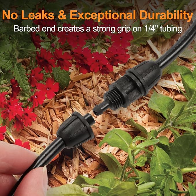 1/4 Inch Drip Irrigation Anti-leak Coupling Fittings, 25 Pieces 1/4'' Drip Line Barbed Locked Coupler Connectors for 1/4 Inch Irrigation Tubing for Garden Drip Systems-VerdiqueGarden