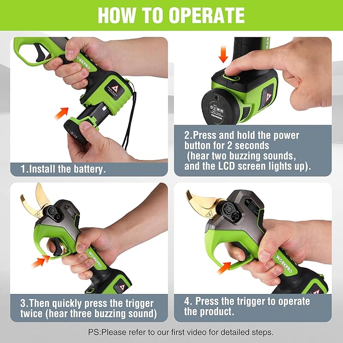 WORKPRO 12V Electric Pruning Shears, Battery Powered Pruning Shears, Cordless Tree Pruner, 1.2 Inch Cutting Diameter, Branch Cutter Gardening Scissors with 2 Pack Rechargeable Battery and Fast Charger-VerdiqueGarden