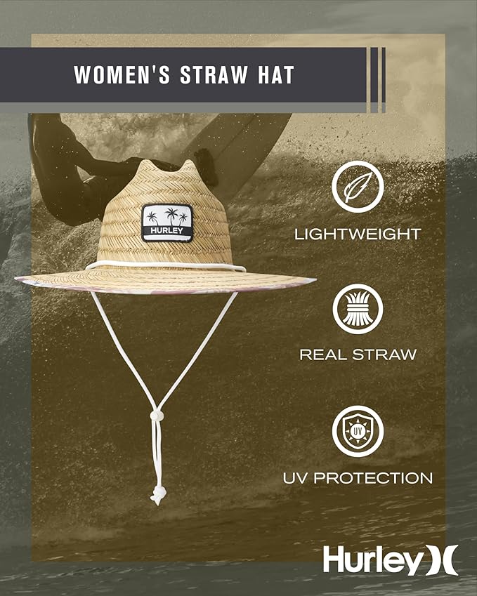 Hurley Women's Straw Hats - Real Straw Hat Medium Brim and Adjustable Chin Strap-VerdiqueGarden