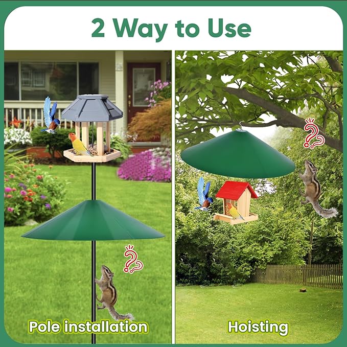 24-inch Large Outdoor Squirrel Baffles for Bird Feeders Pole, Two Way Use, Green Color-VerdiqueGarden