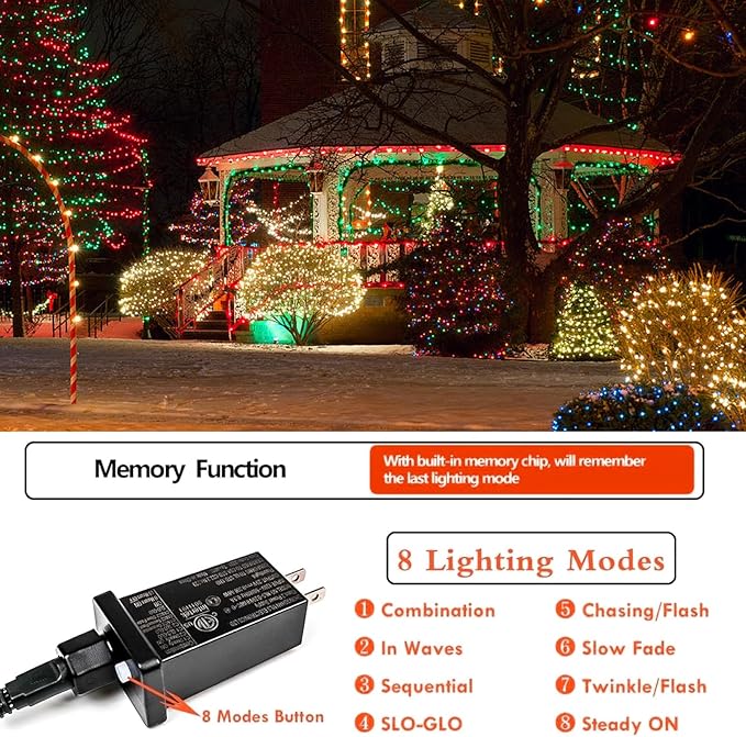 2 Pack Christmas String Lights Indoor Outdoor, Super Bright 66FT 200 LED String Lights Waterproof, Twinkle Xmas Lights with Timer for Christmas Tree Decorations (Red and Green)-VerdiqueGarden