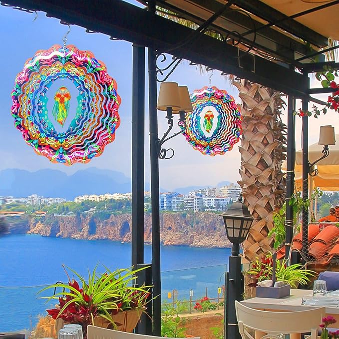 Jellyfish Wind Spinners Hanging Metal Wind Spinner for Outdoor & Indoor Decorations, Outdoor Decoration Wind Sculptures Art Decoration The for Family and friends12 inch-VerdiqueGarden