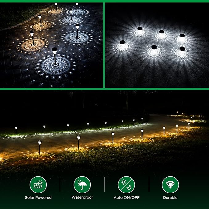 Super Bright Solar Lights Outdoor Waterproof 10 Pack, Dusk to Dawn Up to 12 Hrs Solar Powered Pathway Garden Lights Auto On/Off, LED Landscape Lighting Decorative for Walkway Patio Yard-VerdiqueGarden
