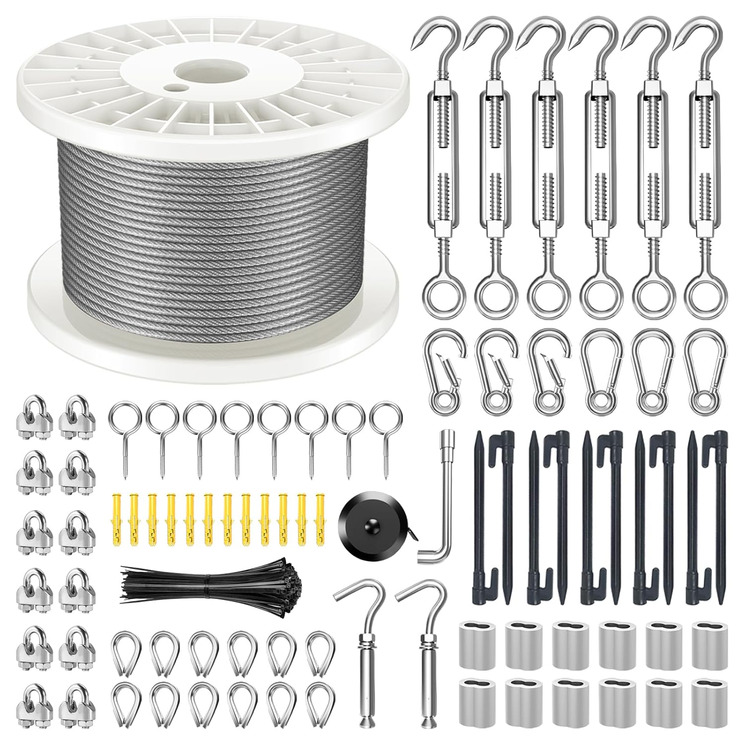 1/8" Wire Rope Kit, 200FT Steel Wire Cable, Vinyl Coated Stainless Steel Cable with Turnbuckles for Outdoor, Garden, Kitchen and Craft Projects-VerdiqueGarden