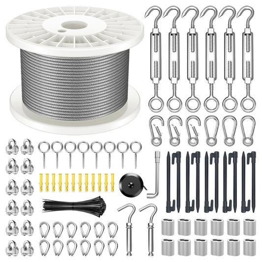 1/8" Wire Rope Kit, 200FT Steel Wire Cable, Vinyl Coated Stainless Steel Cable with Turnbuckles for Outdoor, Garden, Kitchen and Craft Projects-VerdiqueGarden