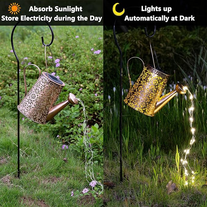 Solar Lights Outdoor Garden Decor, Large Hanging Waterproof Watering Can Landscape Lights Outside Decorations for Yard Front Porch Patio Backyard Gardening Gift for Mom Grandma Women Birthday-VerdiqueGarden