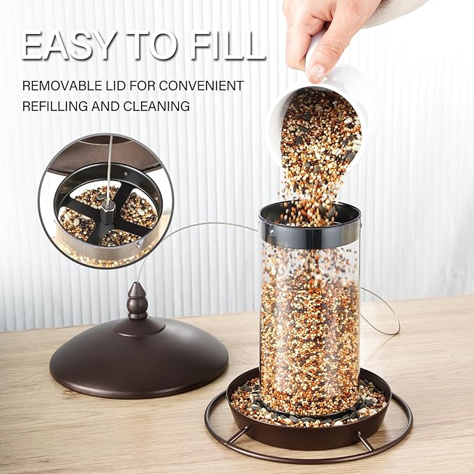 Metal Bird Feeder for Outside Hanging,Wild Bird Feeders for Cardinal, Large Roof and Tray - 6 Port-VerdiqueGarden