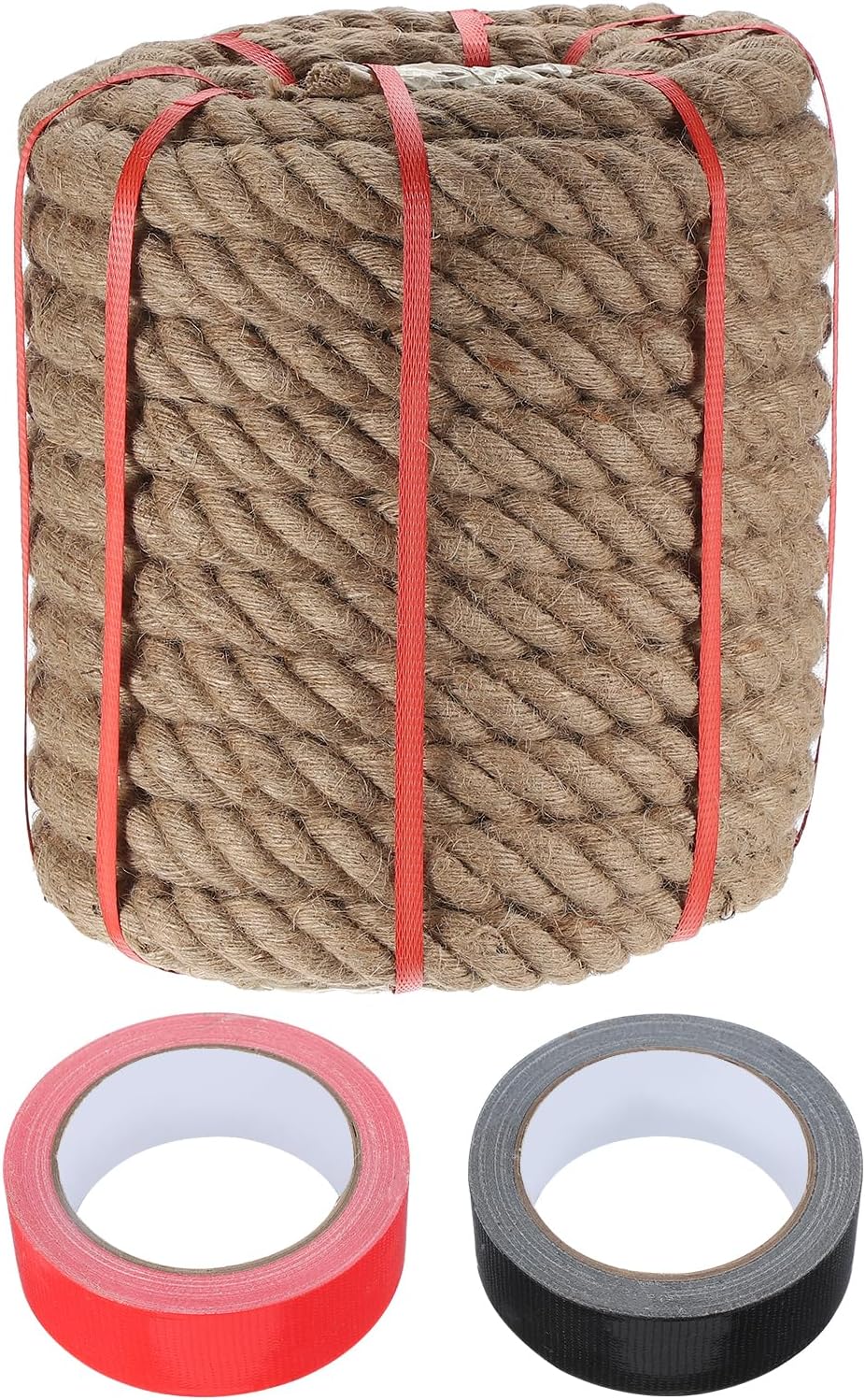 MECCANIXITY Jute Rope 1.4 Inch x 66ft, Thick Twine Rope Ropes Braided Jute Twine Natural Brown Burlap Cord String Heavy Twisted with Tapes for Decorative Crafts Railing Swing Tug of War-VerdiqueGarden