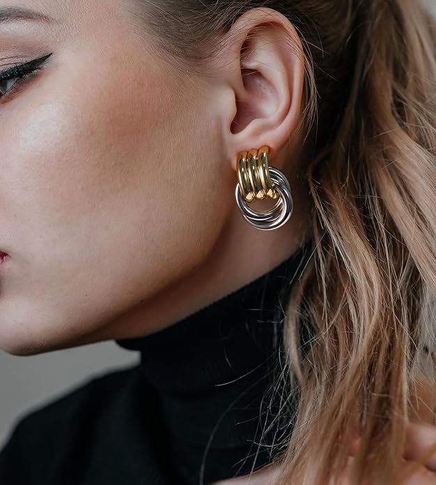 Geometric Earrings for Women, Chunky Dangle Earrings Trendy Vintage Statement Earrings Dupes Jewelry for Women