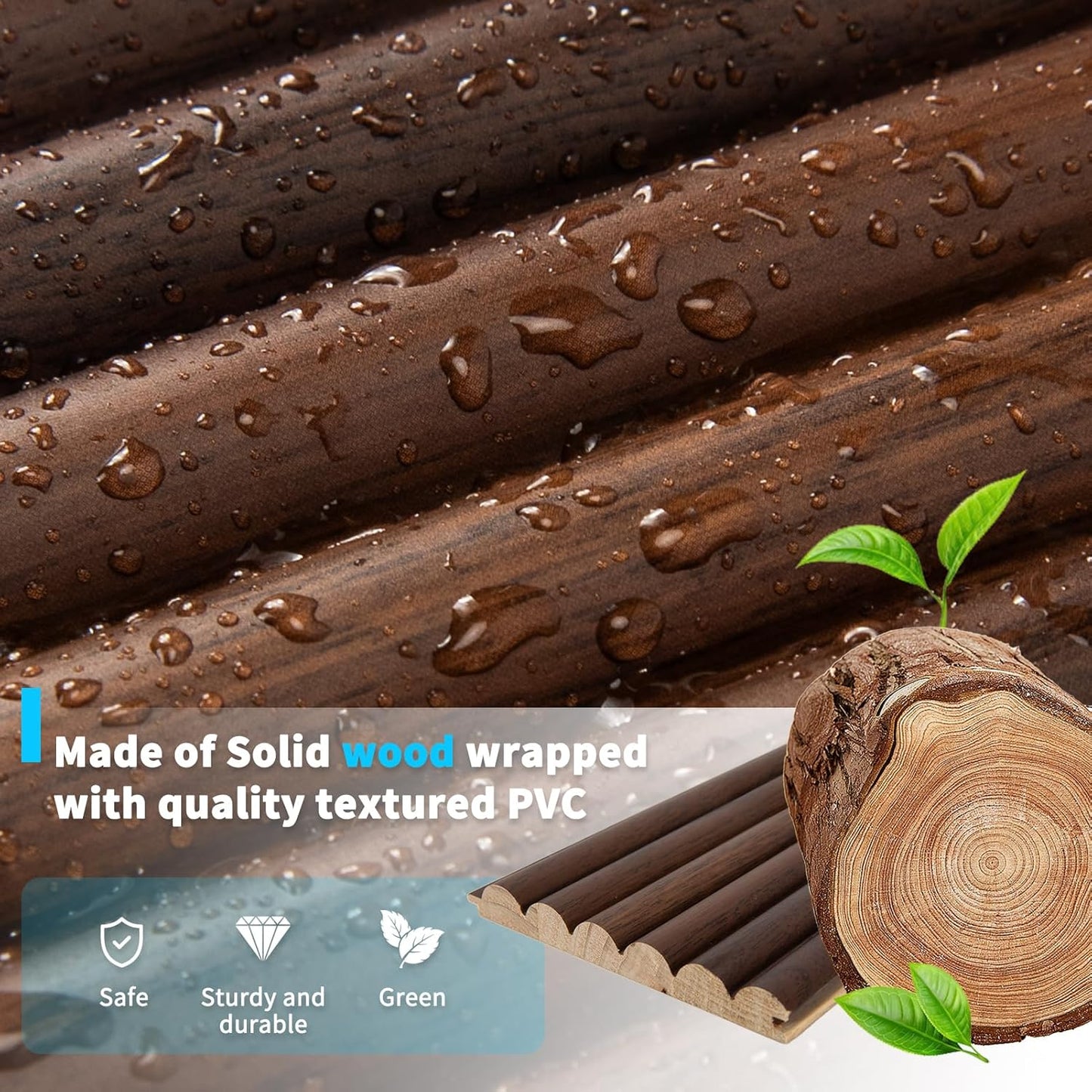 Art3d Fluted Wood Panel for Wall and Ceiling, Beaded Accent molding for Home Decoration, Pack of 4pcs + 1pc End-Trim, Size 108 x 5.7in.- Beaded Walnut-VerdiqueGarden